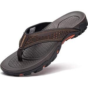 Hobibear Mens Size 10 Brown Orange Thong Comfort Sport Flip Flop Sandal Shoes
